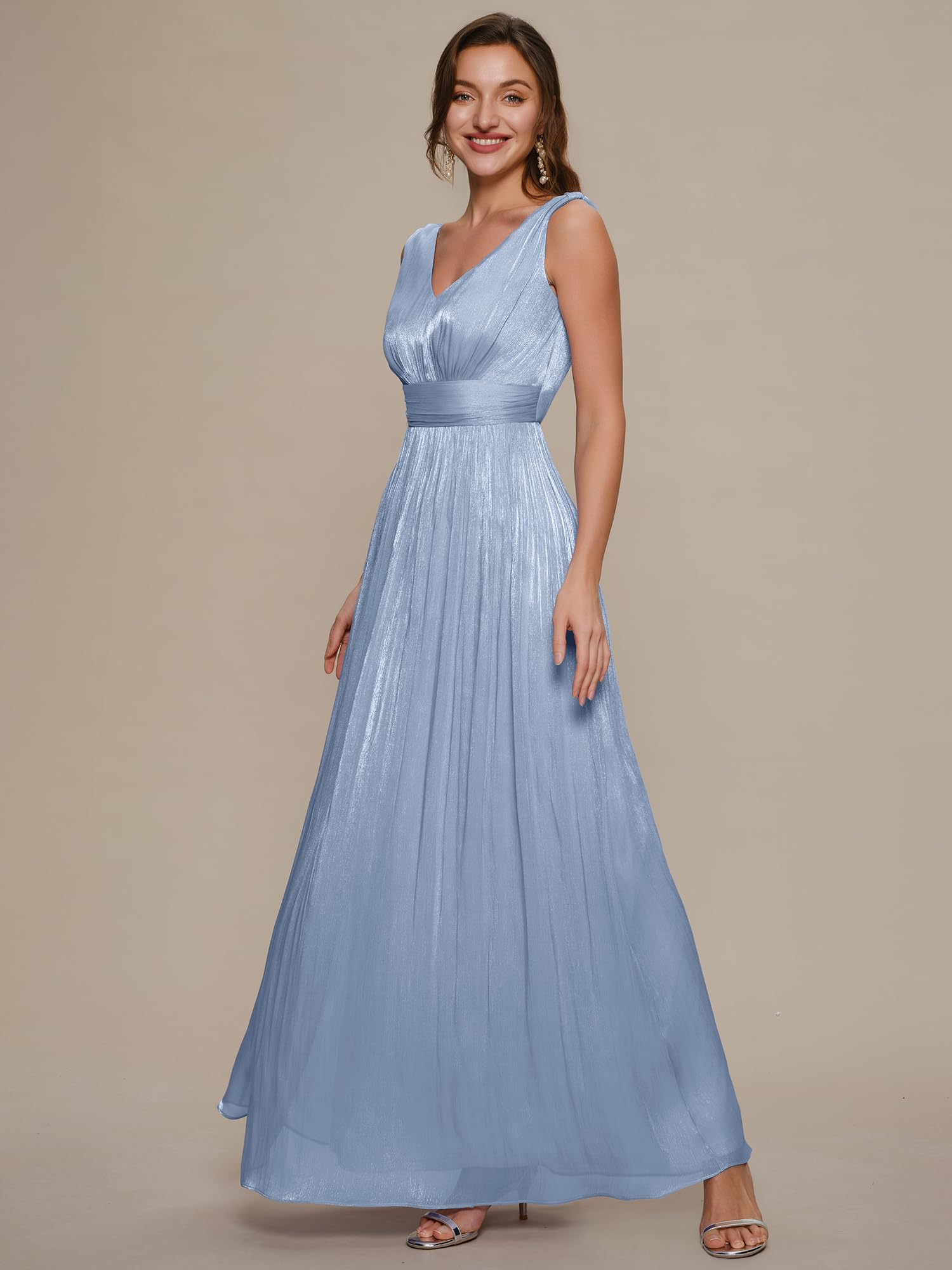 Ever-Pretty Robe Demoiselle d'honneur Élégante Col V sans Manches en Tissu Sea-Island Shine EE02805