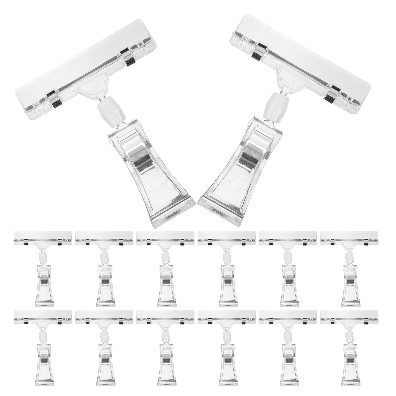 WOONEKY 24 Pezzi Porta Prezzi con Clip Girevole Trasparente Supporto Plastica Regolabile per Cartellini Prezzo Supermercati Espositori Abbigliamento e Display Promozionali