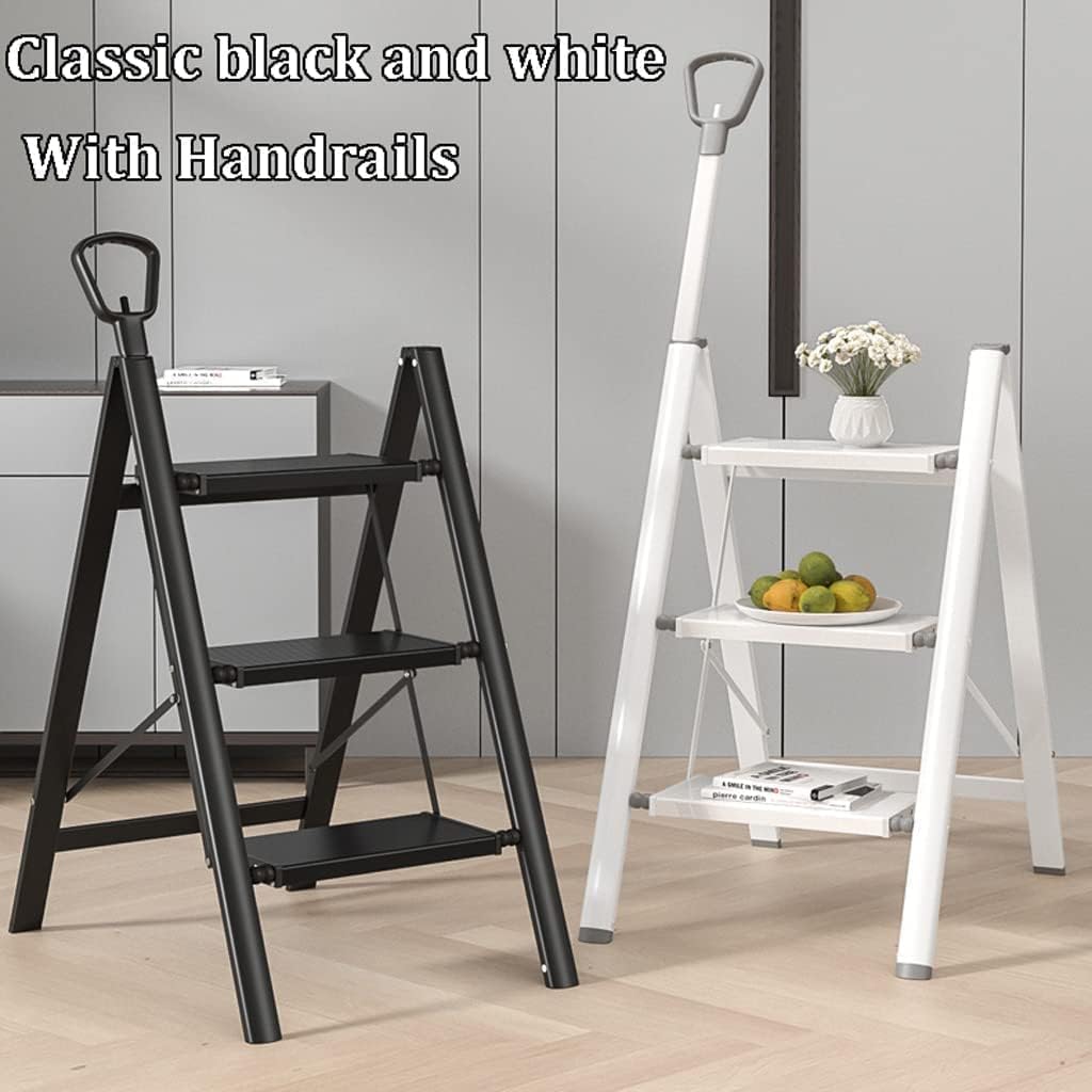 Step Ladder Folding Ladder Wide Pedal with Handrails Multi-purpose Aluminum Telescoping Ladders Family Portable Step Ladders Folding Ladder Telescopic Ladder(Color:Svart,Size:4 Step)