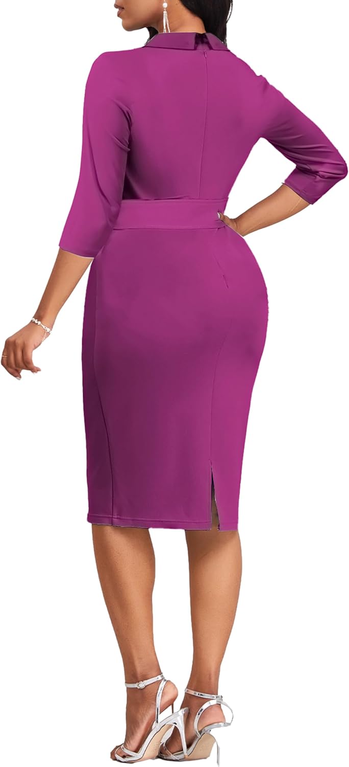 Women's Church Dresses 3/4 Sleeve Sexy V Neck Vintage Pencil Dress Mermaid Dress for Business - Image 3