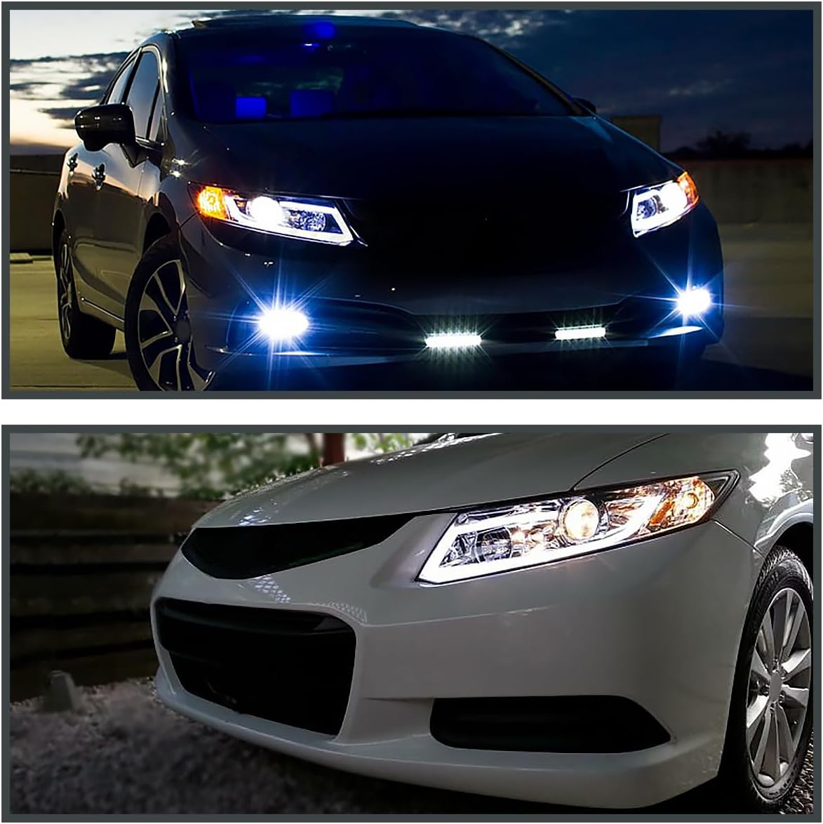 SPEC-D TUNING Chrome Projector Headlights W/LED Light Bar Compatible with 2012-2015 Honda Civic 4dr Sedan, 2012-2013 Honda Civic 2dr Coupe, Left + Right Pair Headlamps Assembly