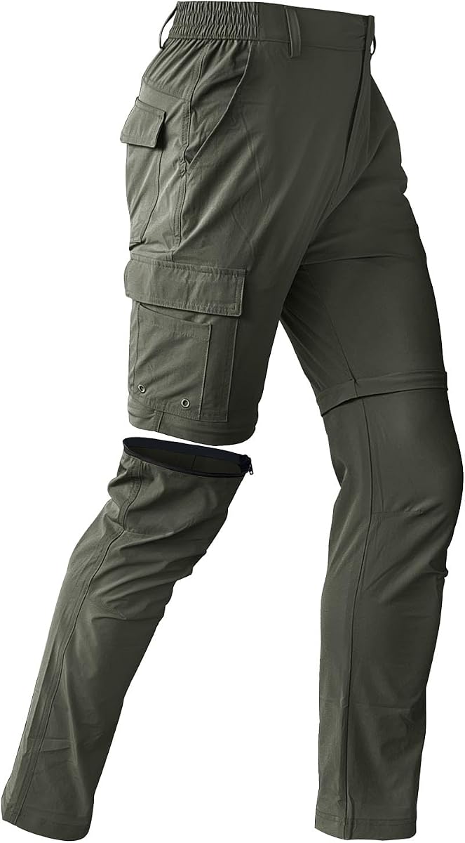 Pantalones de senderismo para hombre, pantalones cargo de pesca convertibles, de secado rápido, con cremallera, resistentes al agua y con 7 bolsillos