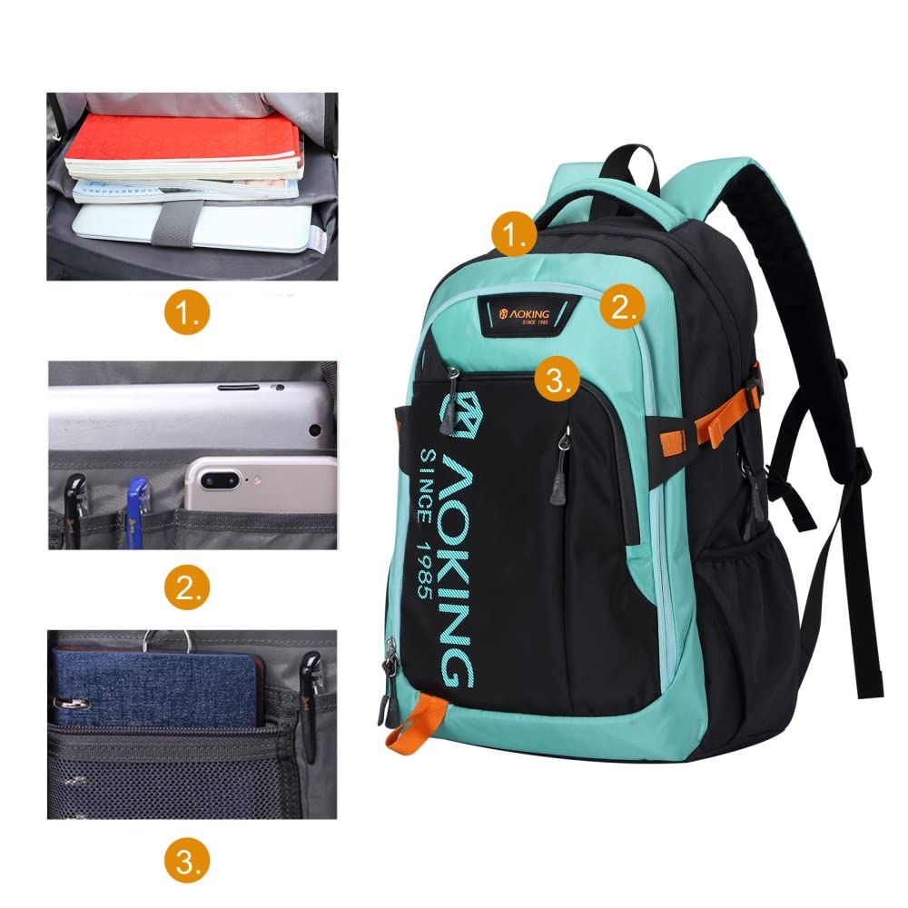Aoking, serie SN57605, zaino per la scuola, zaino da città e da lavoro, 30 litri, per laptop fino a 17", impermeabile, Opzione (SN57605-7B): sistema elastico e a molla