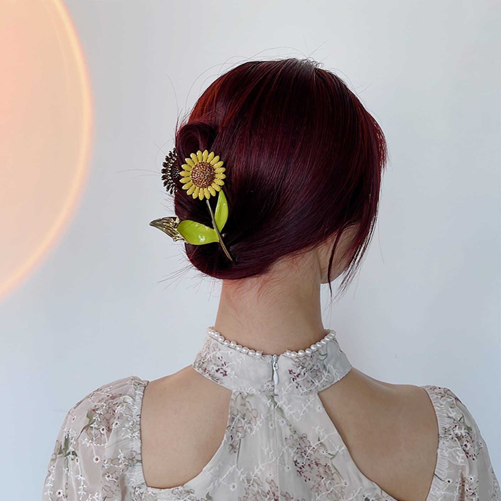 Flower Claw Clips Large Metal Hair Clips Sunflower Hair Clip Flower Hair Claw Clips with Rhinestones Strong Hold Claw Clip Hair Clips Women Nonslip for Thicken Hair Curly Straight Long Hair - Image 4