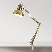 Vista 6 de Globe Electric 62000010 Lámpara de escritorio de 32" con múltiples articulaciones con abrazadera metálica, latón mate, acentos blancos, interruptor