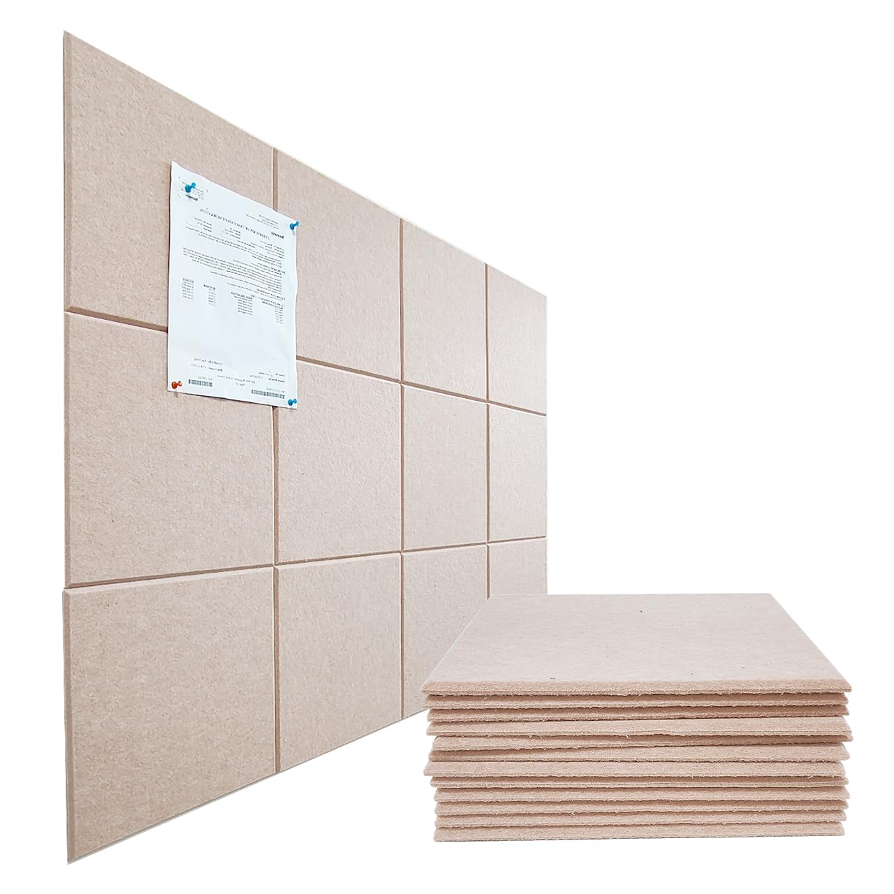 Large Cork Board Alternative, 11.8''x11.8'' 12 Pack Felt Bulletin Board with Safe Removable Adhesive Tabs, Connectable Felt Wall Tiles Bulletin Boards