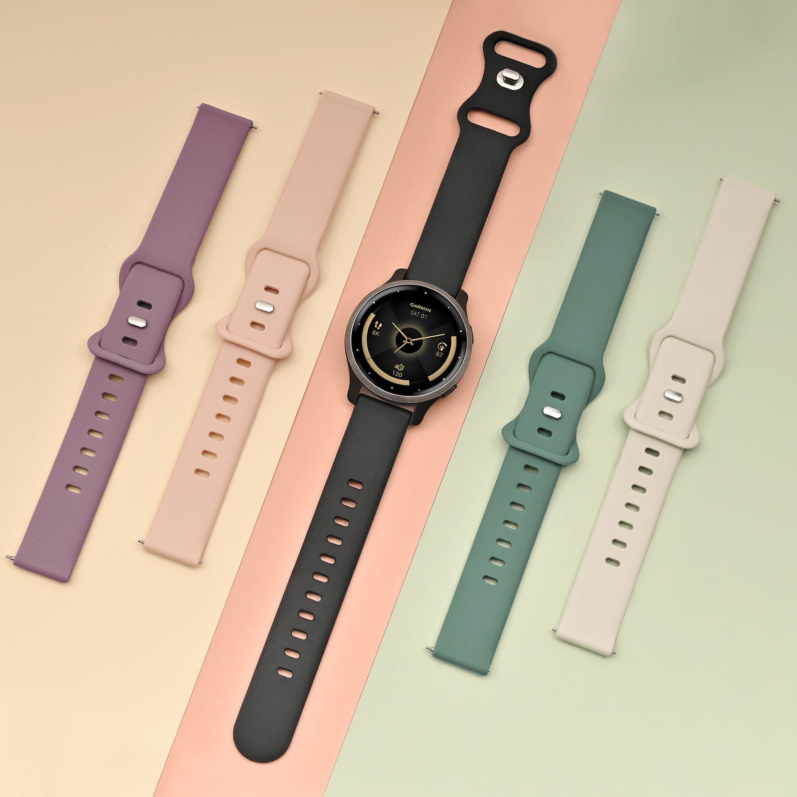 Confezione da 5 cinturini in silicone da 18 mm compatibili con Garmin Vivoactive 4S/Vivomove 3S/Venu 3S 41 mm/Venu 2S/Forerunner 255S/265S, cinturini sportivi morbidi a sgancio rapido, per