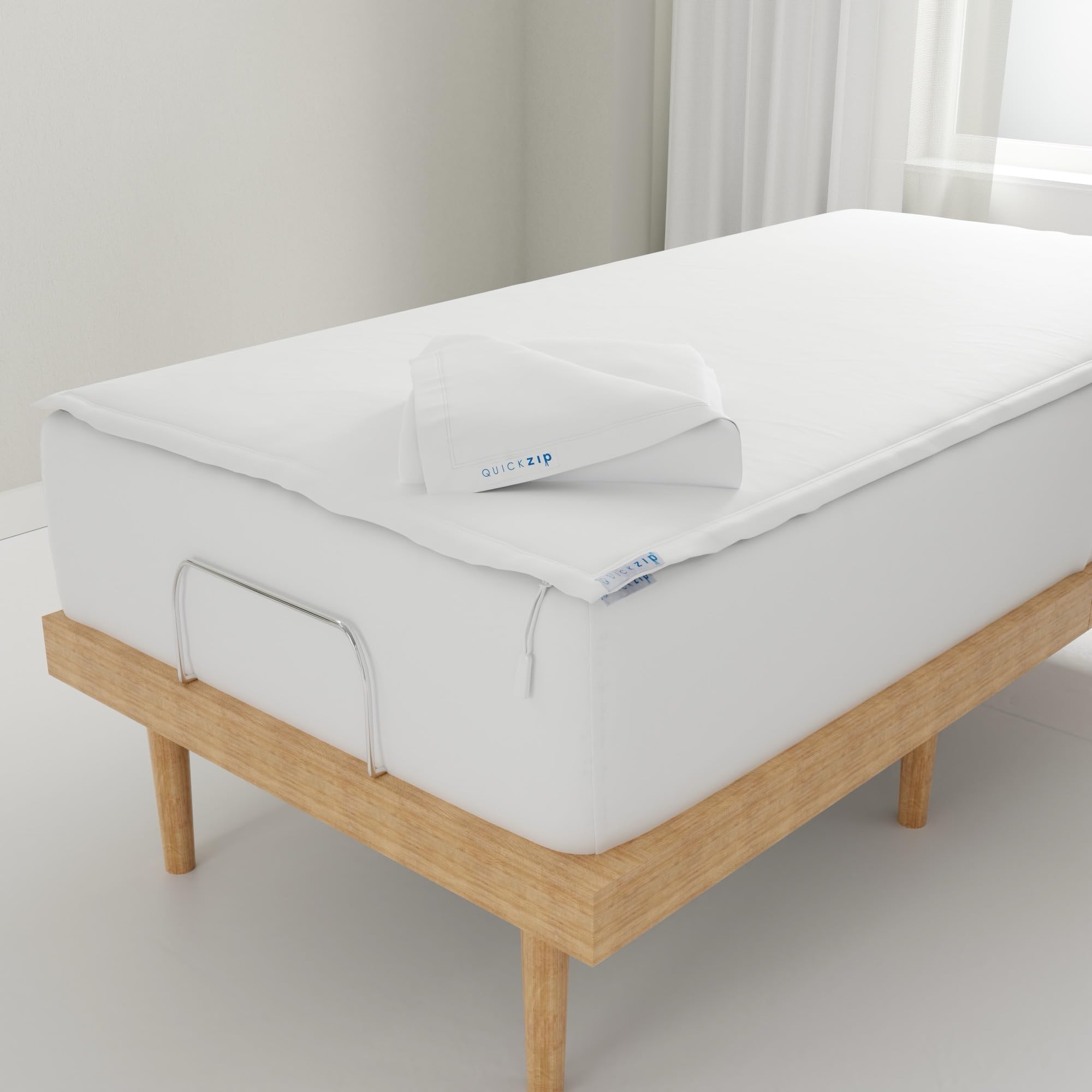 QuickZip Includes 1 Fitted Sheet Base &amp; 2 Zip-On Sheets - Easy to Change, Won’t Pop Off Twin Sheet - Soft Sateen 400 TC Cotton – 15” Deep Pockets Twin Size – White