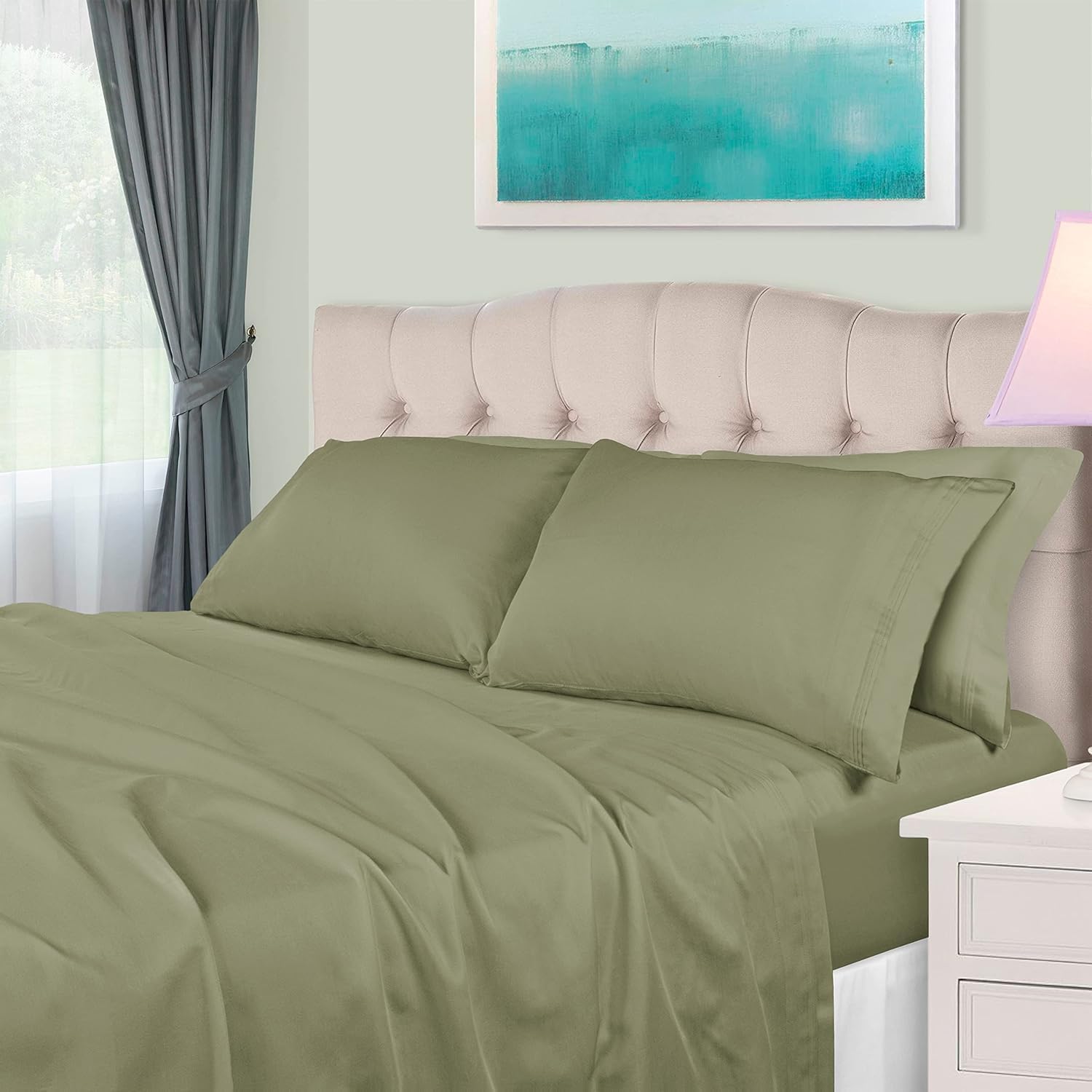 BLUENILEMILLS BNM Egyptian Cotton Premium Duvet Cover Set, Soft Sateen Weave, Breathable, All-Season, Button Closure, Includes Two Pillowshams, Perfect for Master or Guest Bedroom, Full/Queen, Sage