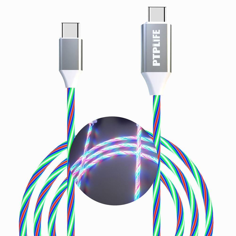 Led USB C Kabel,LED Fließendes Ladekabel mit Licht für Auto & Haus,PD 3.0 Schnellladekabel USB C Kompatibel mit iPhone 15/15Pro/15ProMax,Samsung S23/S22/S21 Serie, Huawei(Bunt)