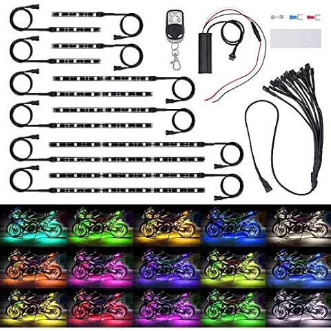 Justech 12PCs Tiras de Luces Led de Motocicleta RGB Cover