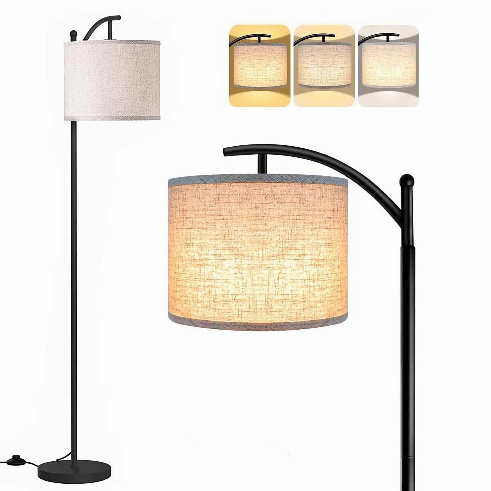 HIKKY Floor Lamps for Living Room with 3 Color Temperatures, Modern Standing Lamps with Linen Lampshade, Tall Lamps for Living Room, Bedroom, Office, Classroom, Dorm Room, Kids Room