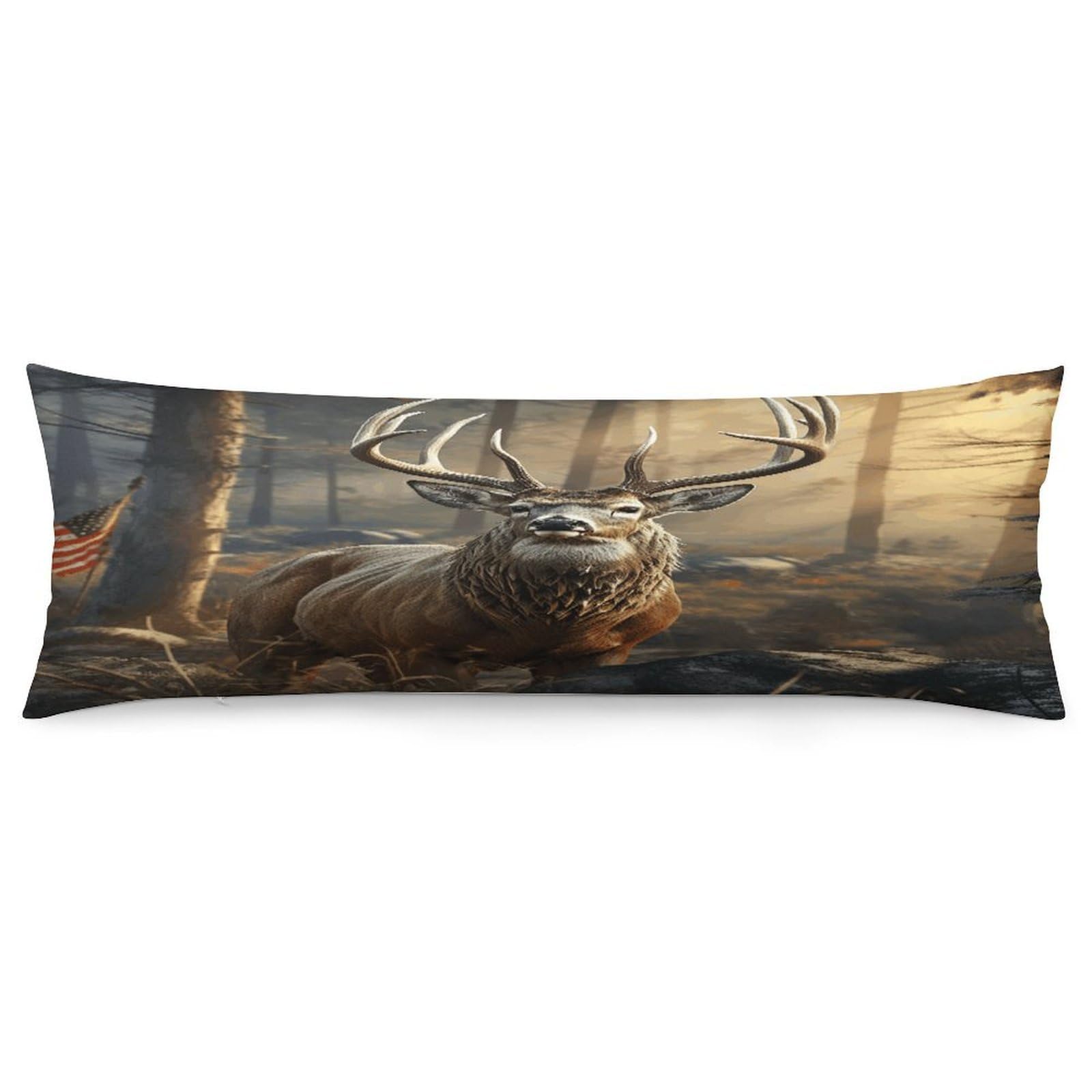 Deer Hunting Season Pillowcase Long Body Pillow Cover Soft Decorative Body Pillow Case Breathable Large Pillowcase Cute Cozy Pillow Protector for Bed Sofa Couch Room 18.9 X 53 Inch