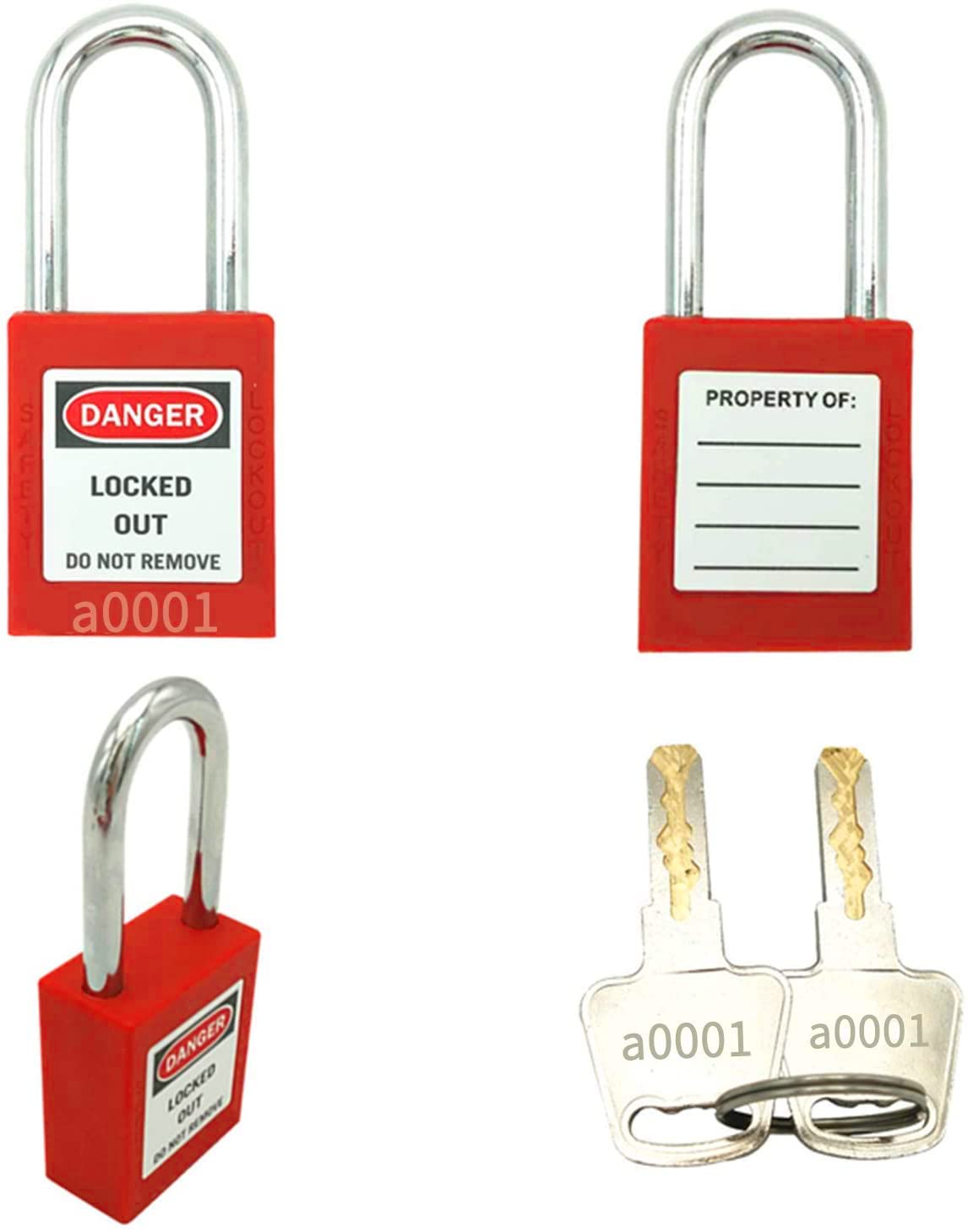 Lockout Tagout Lock Set 10 Red Keyed Alike OSHA Loto Safe Padlocks for Lock Out Tag Out