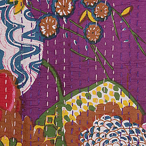 Image of Cotton Kantha Embroidery Cushion Cover (16x16-inches) (Set of 1, Purple)