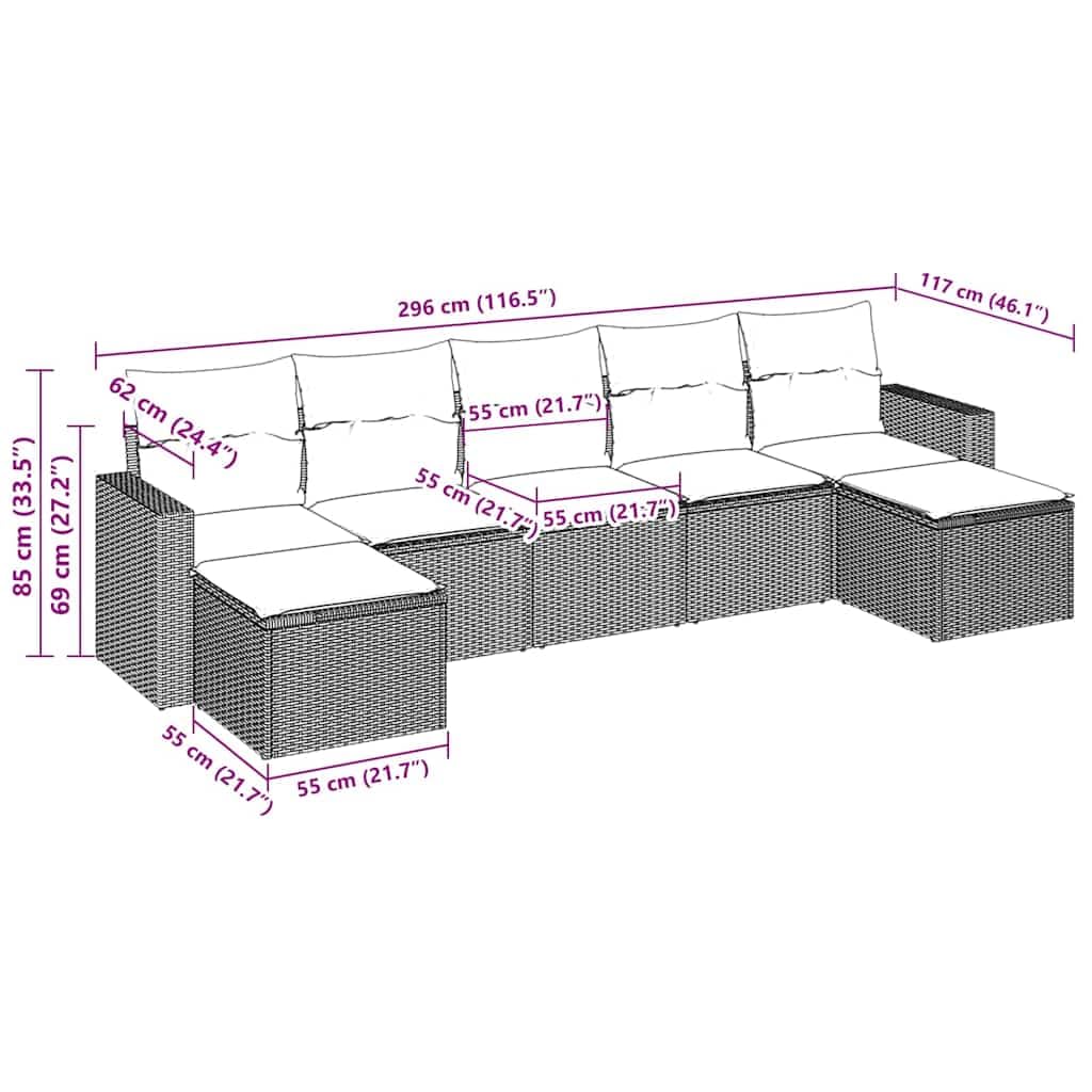 Juego de sofás de jardín con cojines de polirratán marrón, juego de sofá de jardín modular con taburetes para terraza, balcón y exterior