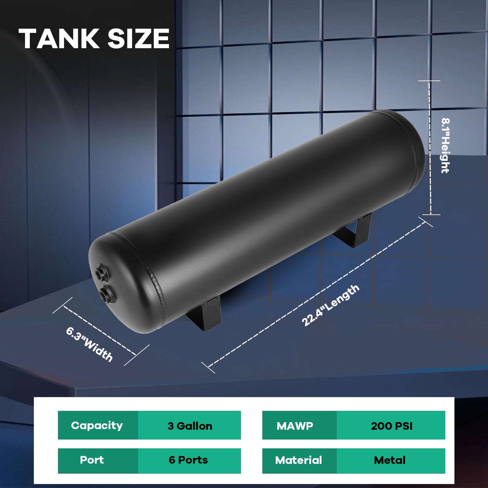 STAYTOP 3 Gallon 6 Ports Train Air Horn Tank with 200 PSI Air Compressor Onboard System Kit for Car Train Truck Horn