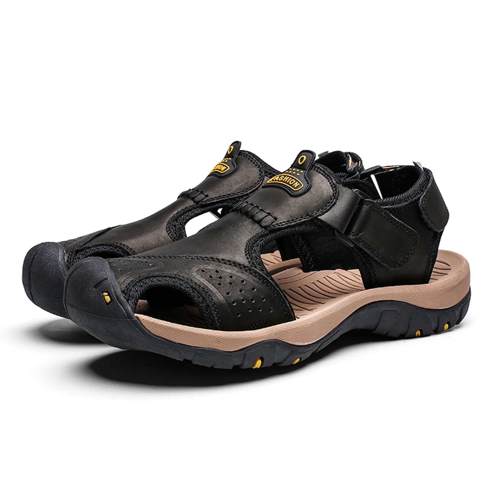 Sandalias Hombre Suela de Goma Cuero con Bandas Ajustables Chanclas Casual Deportivas Antideslizante Zapatillas Soporte de Arco Punta Reforzada para Playa Exterior Viaje