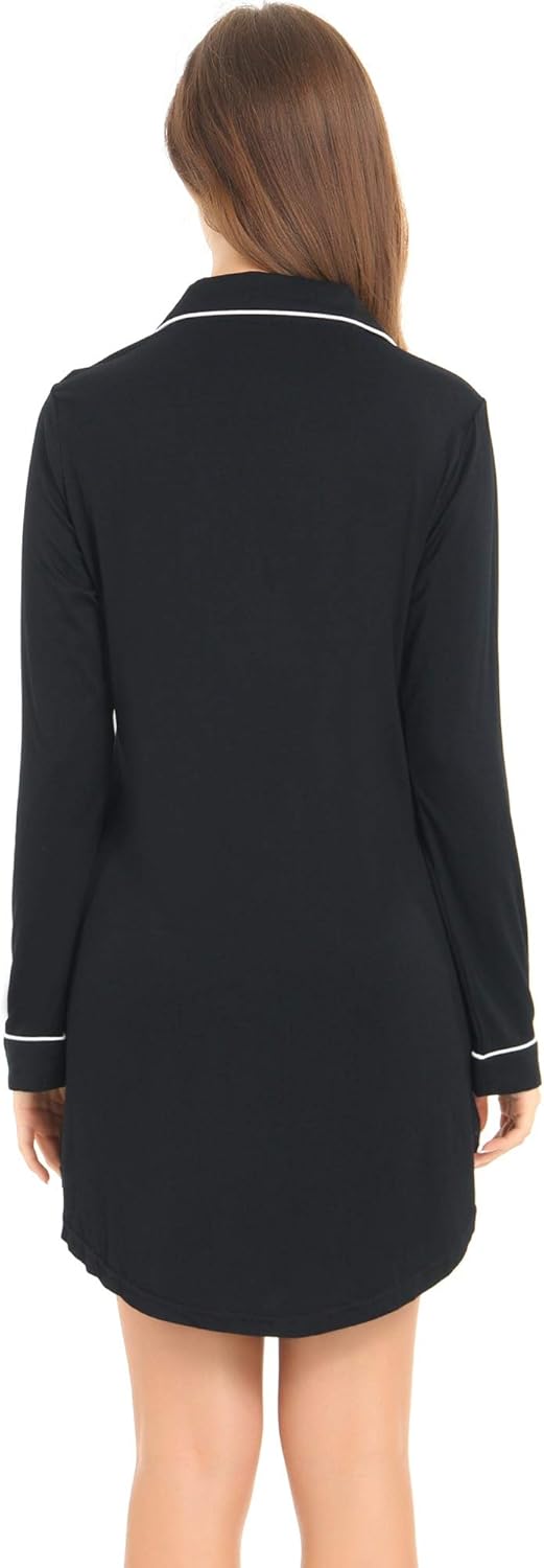 Cherrydew Bamboo Viscose Nightgown Women Super Soft Comfy Cooling Breathable Long Sleeve Sleepwear Button Down Sleep Shirts - Image 2