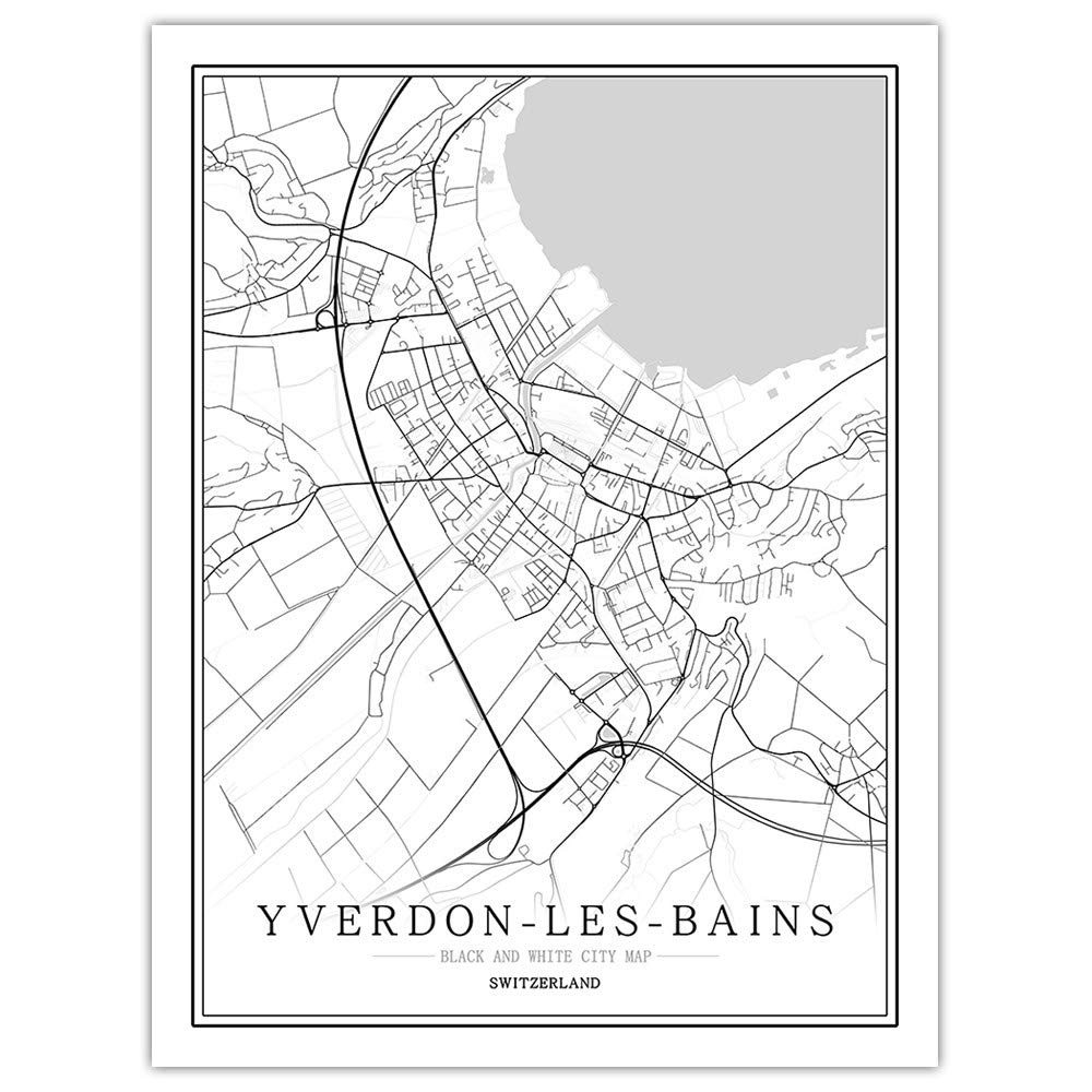 Peinture Yverdon-les-Bains art mural suisse noir et blanc grand format 70x100cm sans cadre