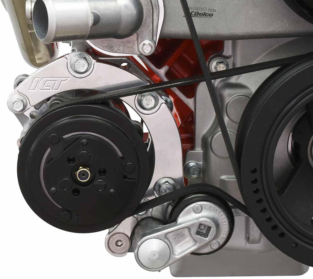 ICT Billet LS Camaro - Low Mount 4-Rib Air Conditioning Compressor Bracket for Sanden 7176 SD7 Compressor Compatible with LS1 LS6 LS2 LSX 551137-LS74-2