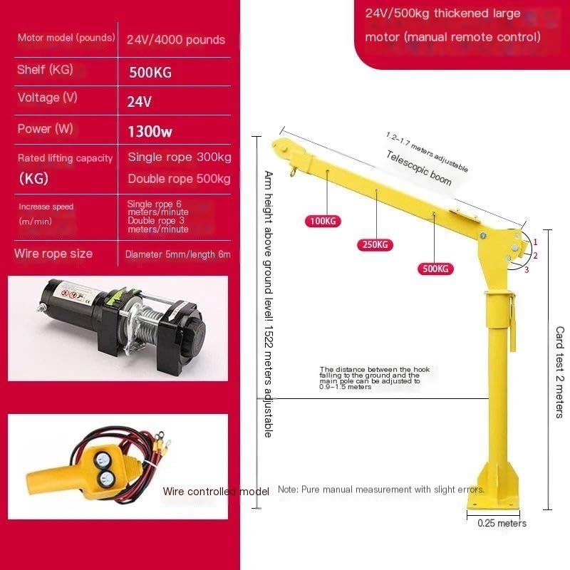 Paranco a Leva Elettrico Piccola gru con gru 220v per sollevamento elettrico di piccole dimensioni per auto domestiche(24V 500KG Big motor)