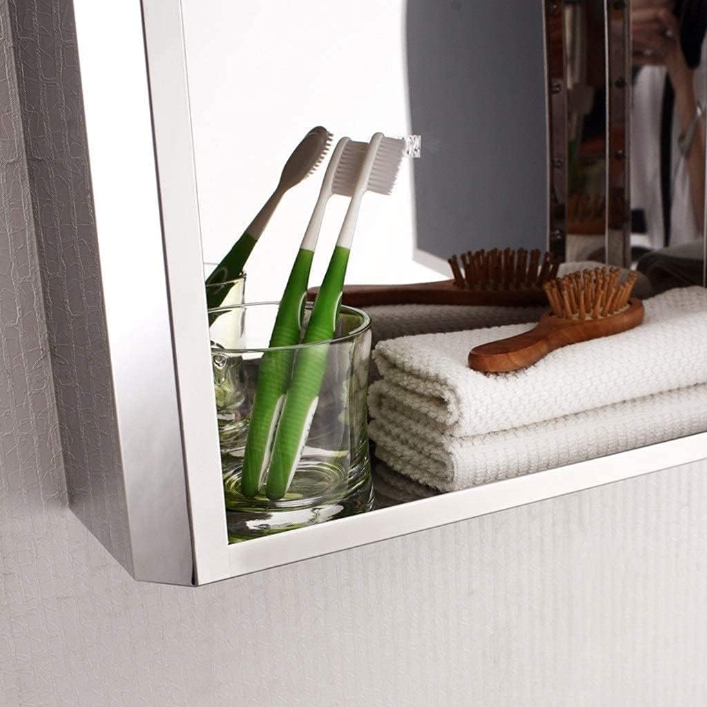 Stainless Steel Bathroom Mirror Cabinet Bathroom Square Locker Wall-Mounted Single Door Mirror (Color : Silver, Size : 35 * 50 * 13cm) (Silver 40 * 60 * 13cm)
