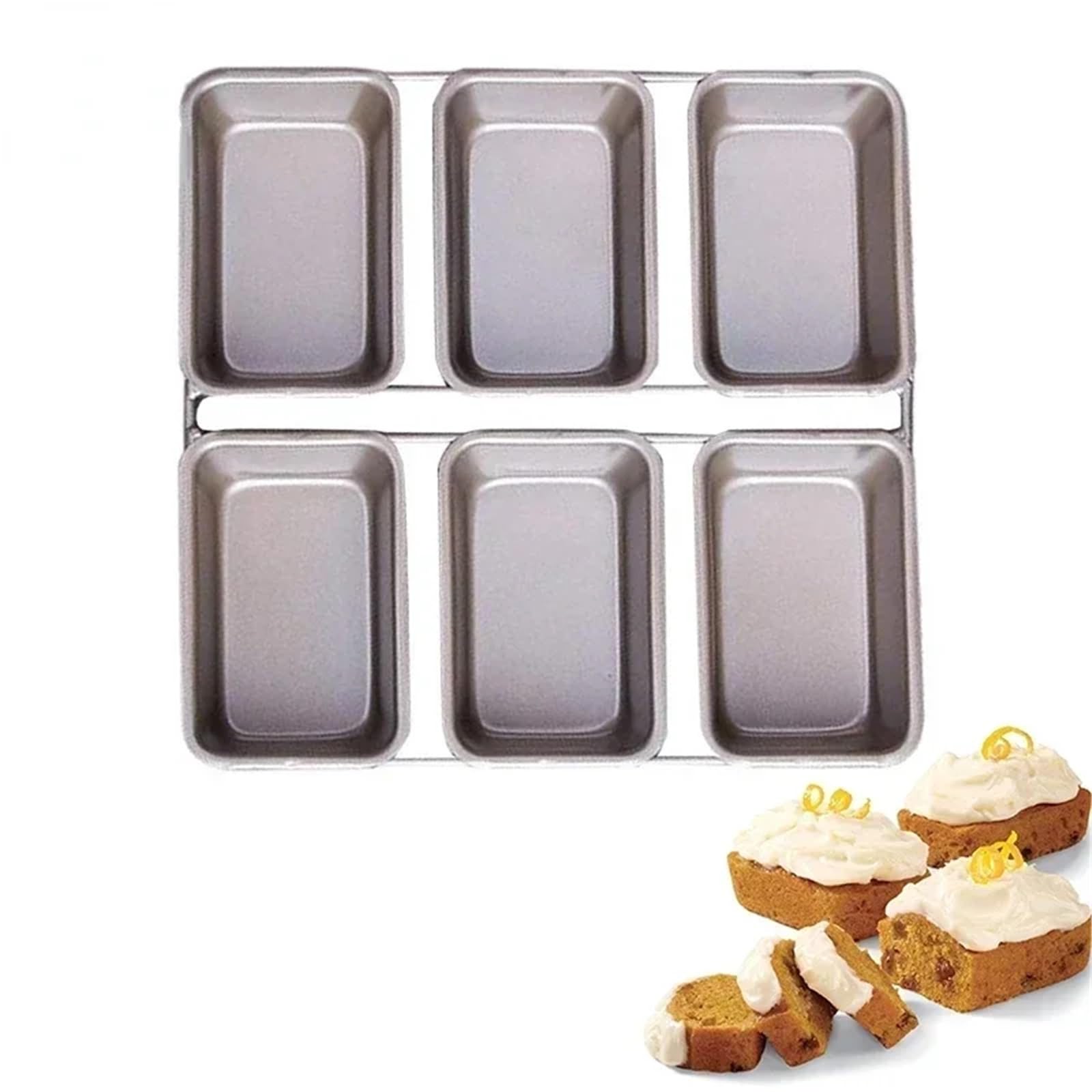 Molde cuadrado para 6 tazas, mini pan, hamburguesas, magdalenas, magdalenas, moldes para hornear en el hogar, bandejas de horno, herramientas para pasteles (molde dorado para pan)