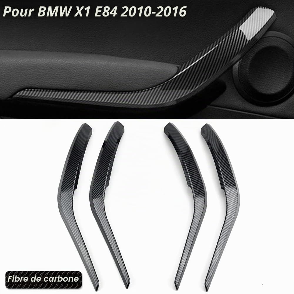 2 Poignées de portes intérieures pour voiture en ABS Gauche et Droite Panneau intérieur Couvercle pour le bras de console Compatible avec B-MW X1 E84 2010-2016 - Fibre de carbone