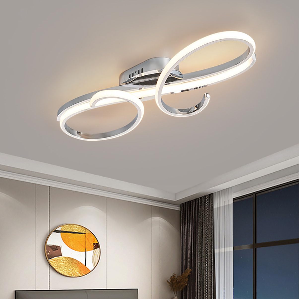 Deliouay Dimmable LED Ceiling Lights with Remote Control, Flush Mount Lighting Fixture, for Living Room Bedroom Lounge Dinning Room,Kitchen, Hallway, Office Ceiling lamp (Chrome, 100cm)