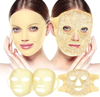 Face Ice Pack and 2 Packs Silicone Face Mask Cover, Full Facial Frozen Masks Hot Cold Face Compress Reusable Skin Care Set for Women for Puffiness Swelling Relief Beauty Spa Essentials