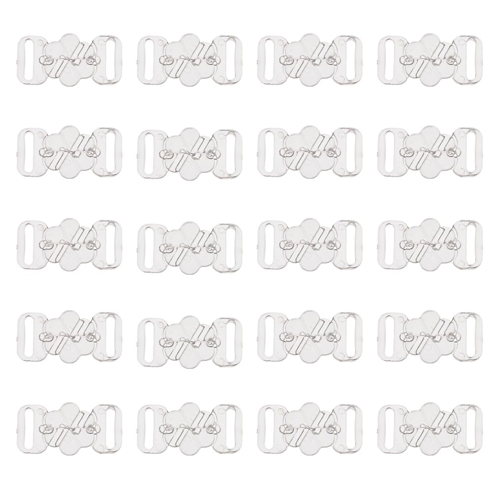 SUPERFINDINGS 60Sets Plastic Bikini Bra Clips Hooks and Snap Flower Shaped Bra Slide Buckles Clear Sewing On Swimsuit Bra Hooks Bikini Halter Adjustment Slides for Swimsuit Tops and Lingerie,2.1x1.4cm