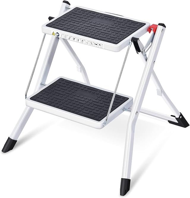 KINGRACK Escalera Escalera, Taburete Plegable de Doble Lado, Escalera portátil de 2 Pasos con asa, Plataforma Grande, Escalera Delgada para el hogar con Milti-fuction WKUK2031