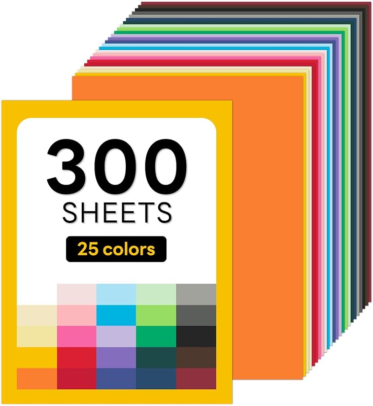 300 hojas de cartulina de colores Papel de colores grueso de 8,5 x 11 | Goefun Papel de construcción de 25 colores, 80 lb, colores surtidos para manualidades e impresión