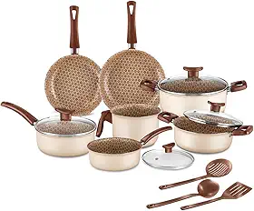 House Organizer Jogo de Panelas Antiaderente com Tampas de Vidro e Utensílios – 10 Peças (Ivory)