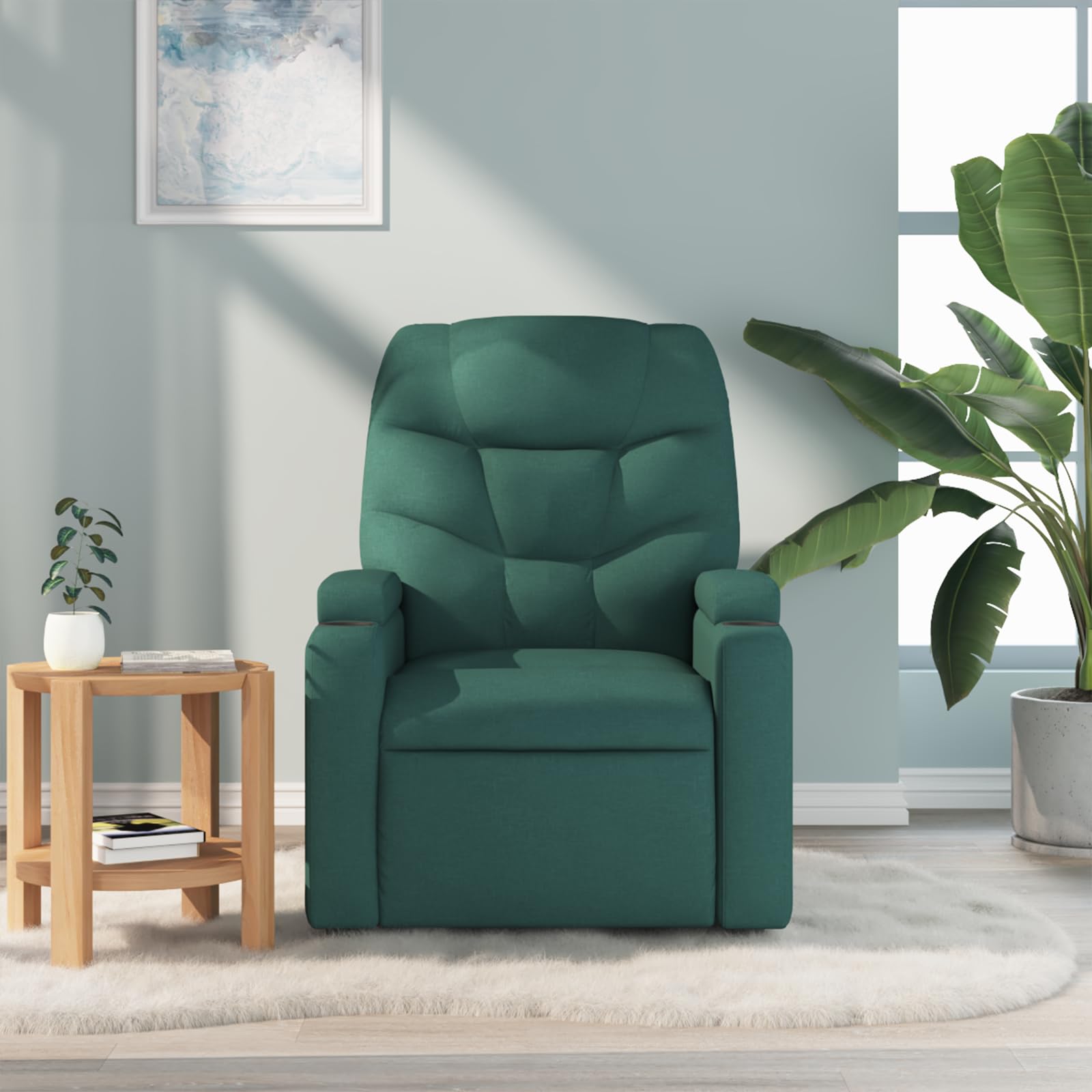 vidaXL Sillón de Masaje Reclinable sin Adaptador de Corriente, Silla con Respaldo Reposabrazos, Sillón de Televisión Relax Descanso, Asiento para Salón, Tela Verde Oscuro