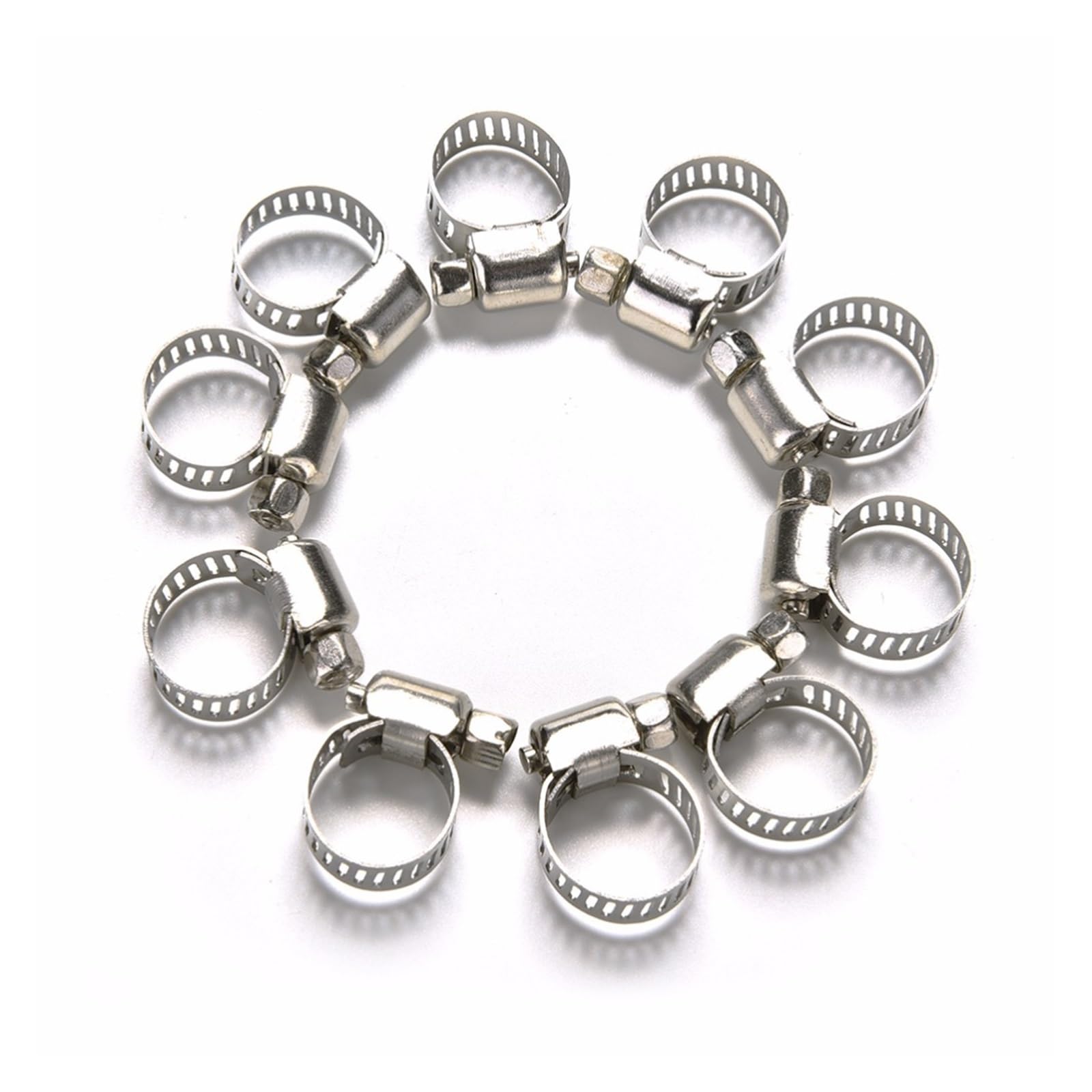 SHALLEZSOU Pipe clamp 10pcs Stainless Steel Drive Hose Clamp Tri Adjustable Fuel Line Pipe Worm Gear Clip Tube Fastener 8mm Spring