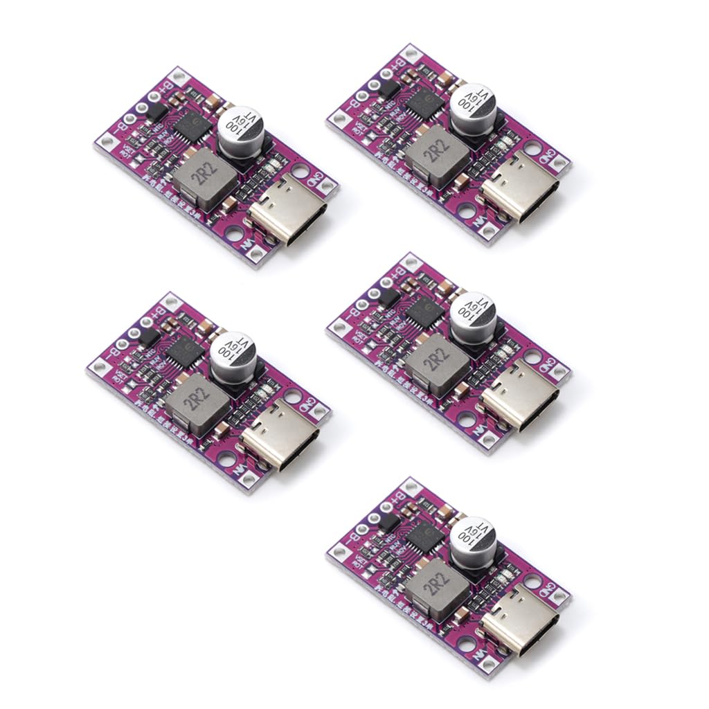 Top view of the Teyleten Robot 2S BMS 15W Lithium Battery Charging Boost Module, showing the Type-C port, inductor, capacitor, and various surface-mount components.