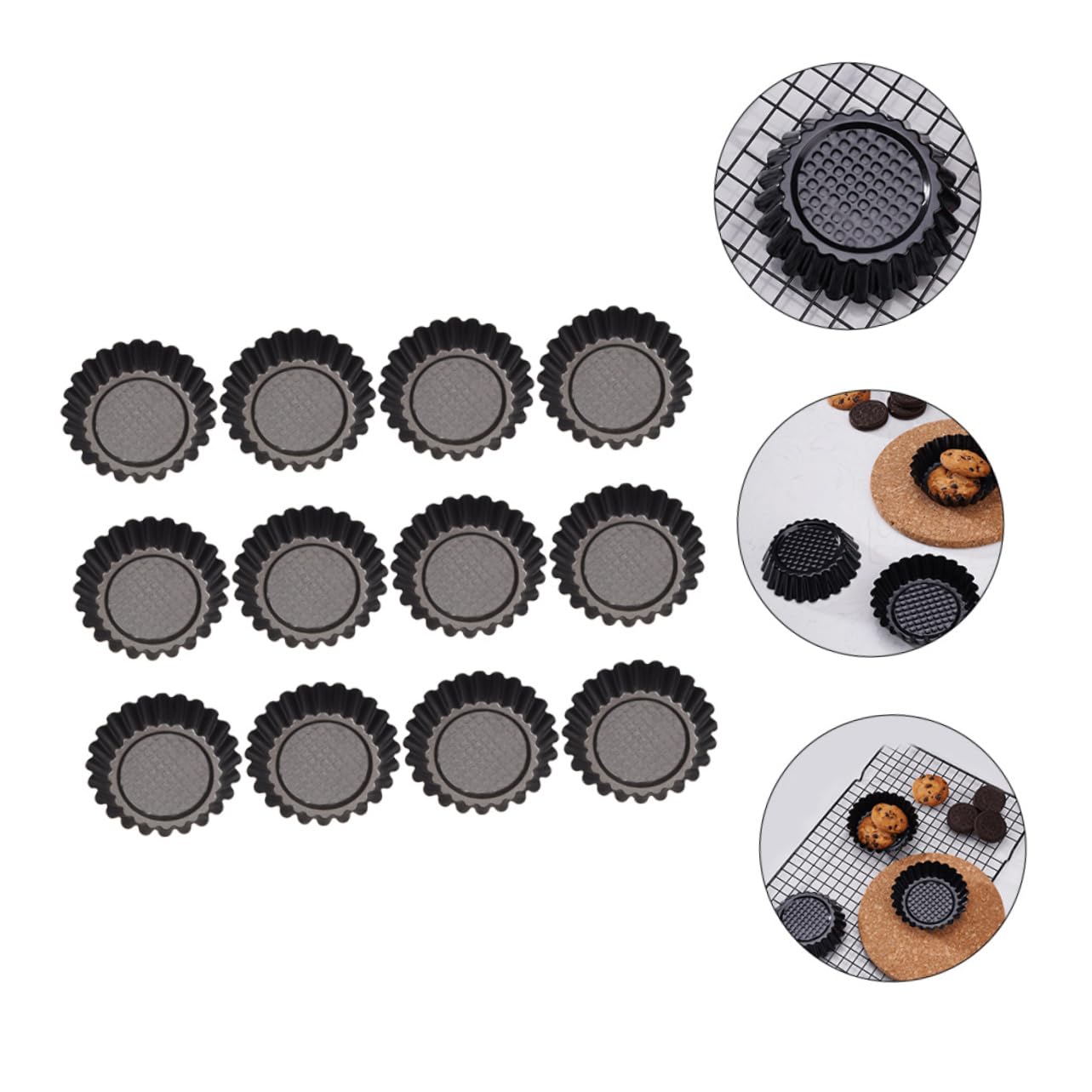 Molde para Tartaletas de Huevo de 12 Piezas, Acero al Carbono Negro | Antiadherente, Conserva la Forma al Desmoldar, para Repostería y Cocción al Vapor