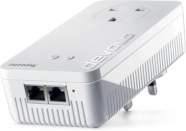 Devolo 8703 Wi-Fi ac Repeater Plus (Wi-Fi Booster with Plug Socket, Faster Internet using Dual Wi-Fi, Compatible with all Routers, (1,200 mbps, 2x LAN Ports, AP mode, Access Point), White