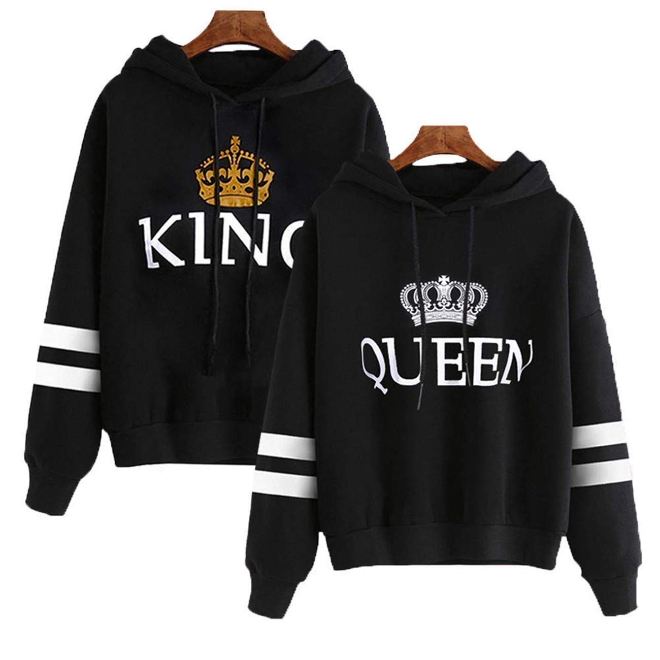 King Queen Matching Couple Pullover Hoodie Set Valentine's Day Gift His & Hers Hoodies