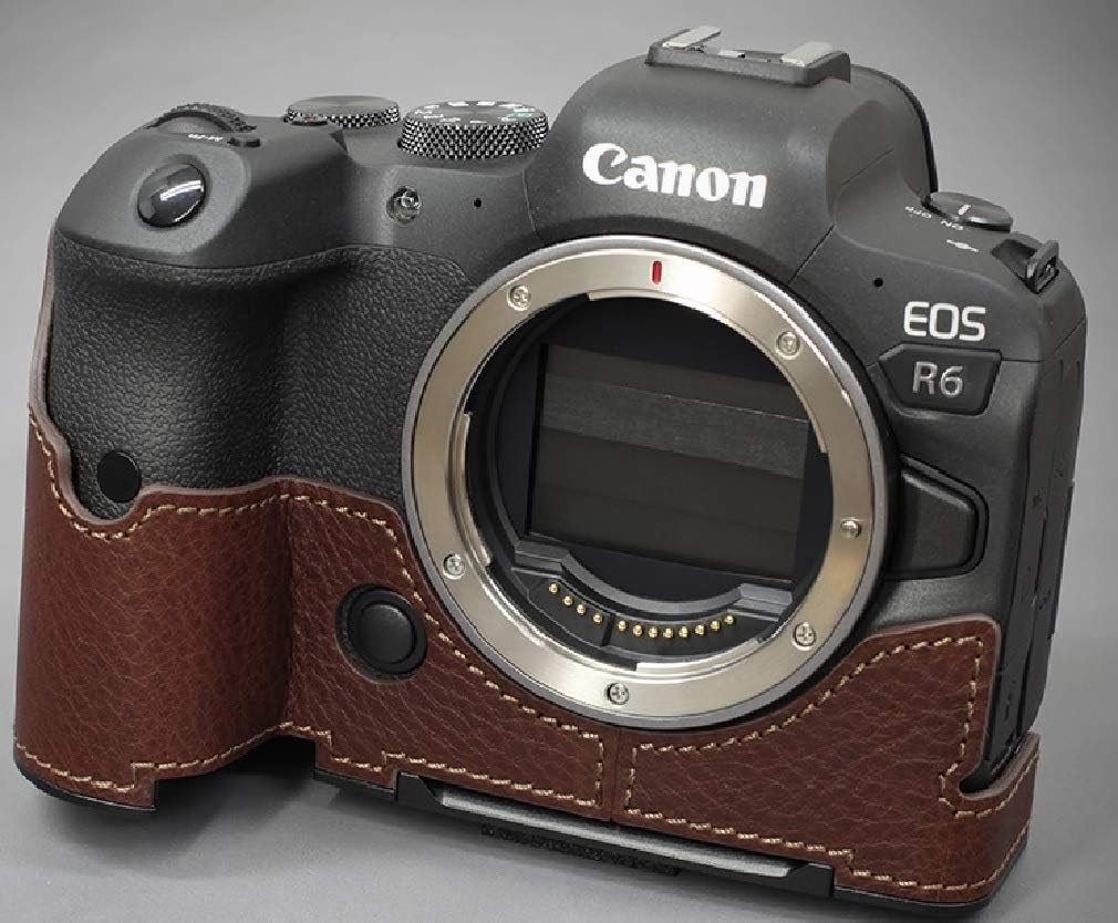 LIM'S Genuine Leather Camera Half Case & Dovetail Plate for Canon EOS R6 Case Cover Pouch [Brown]