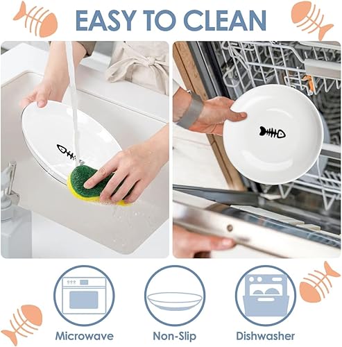 Miniatura 7 de Cuencos de cerámica para gatos, tazón ancho poco profundo, plato de comida poco profundo, lindos cuencos de alimentación, con alfombrillas