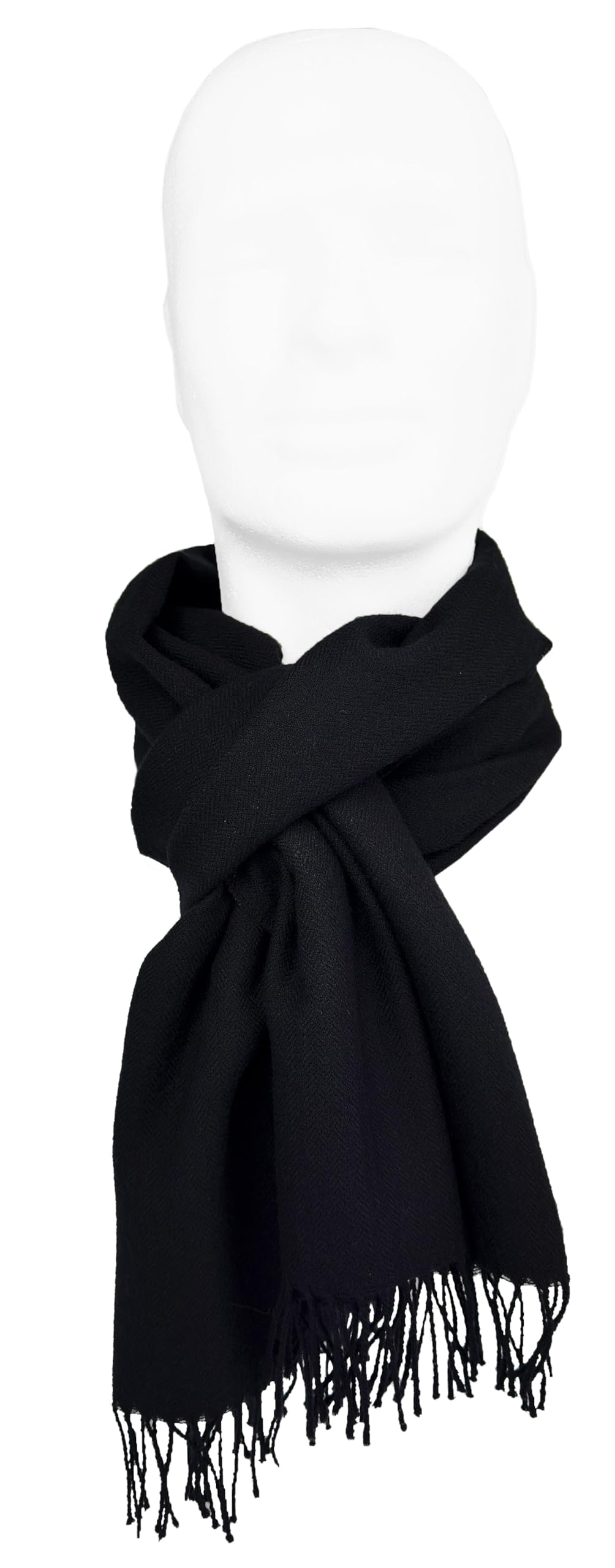 Sciarpa di lana da uomo, tinta unita, a spina di pesce, colore nero, 100% lana (merino), Nero , 50 x 200 cm ( B x L )