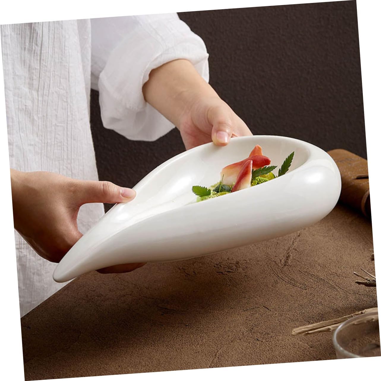 OUNONA Ceramic Appetizer Serving Plate Irregular Food Dish for Cold Foods Nuts and Seasonal Delights Dishwasher Safe for Home and Restaurant Use