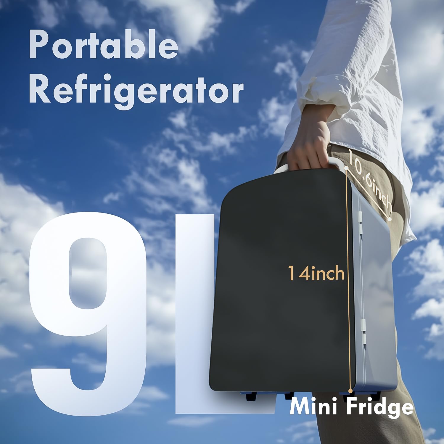 COYCYQI 9L Mini Fridge for Bedroom - Car, College Dorm Room & Office Desk 12v Portable Cooler Warmer Skincare, Beauty Makeup, Drinks, Food AC/DC Small Refrigerator with Glass Front, 110 Volts, White