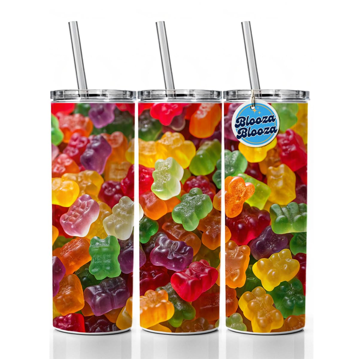 Lots of Gummi Bears Skinny Tumbler 20oz with Straw Insulated Water Bottle Gift