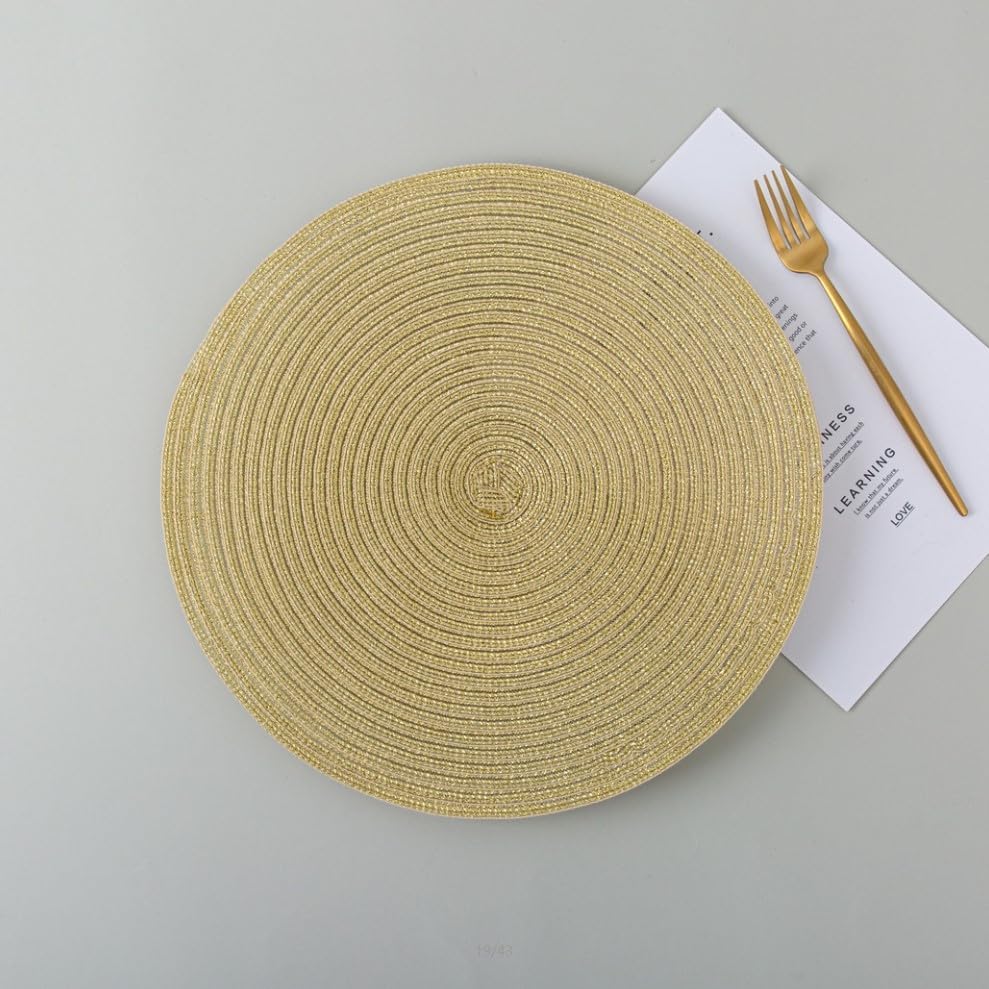 Miniatura 4 de Juego de 4 manteles individuales redondos de 11.8 pulgadas, resistentes al calor, trenzados, para mesa de cocina (dorado)