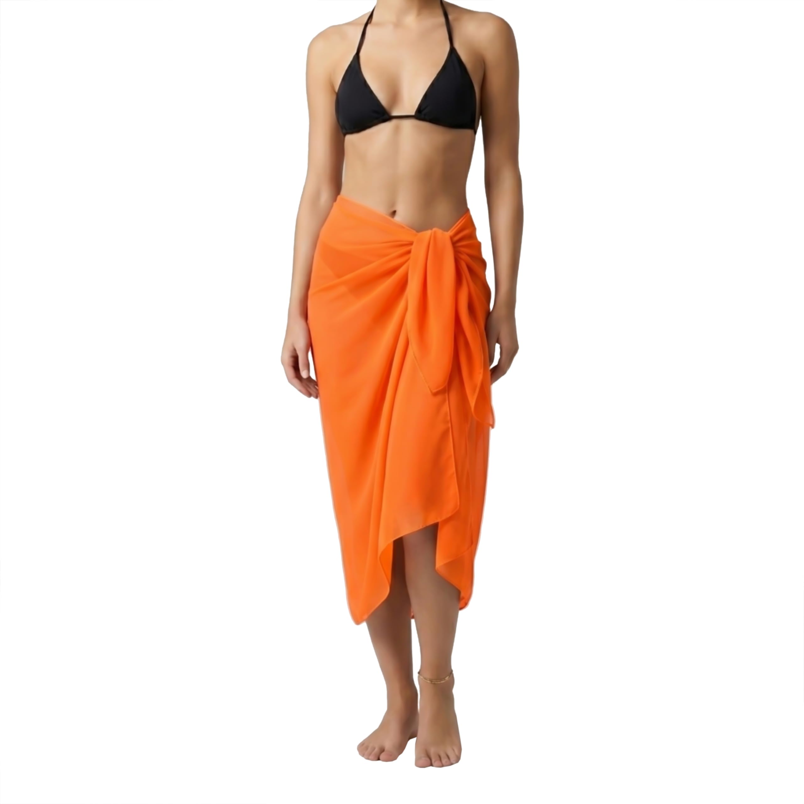 ZAKIRA Women’s Chiffon Swimsuit Cover Up Sarong – Lightweight Sheer Beach Wrap for Bikini, Pool & Vacation (Orange)