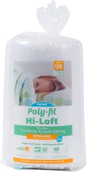 Fairfield Poly-Fil Hi-Loft 100% Bonded Polyester Batting-King Size, 120" x 120", White